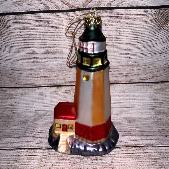 Blown Glass Shore Tower Lighthouse Christmas Ornament‎ Nautical Sea Ornament - Picture 3 of 8